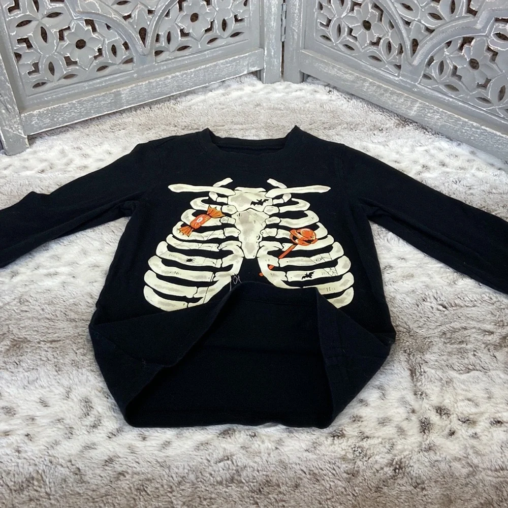 Carter’s skeleton long sleeve shirt boys size 6 Halloween bats glow in the dark - Picture 6 of 10